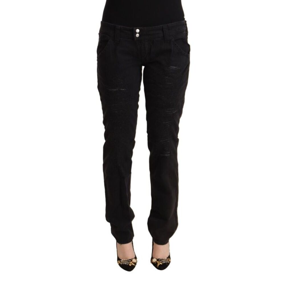 CYCLE Black Cotton Distressed Low Waist Slim Fit Denim Women's Jeans